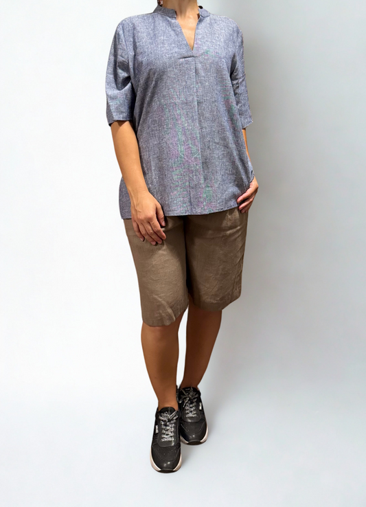 OUTFIT BLUSA ISLA DENIM E PANTALONE AMELIA MARRONE CORTO